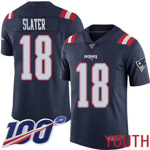 New England Patriots Football #18 100th Season Rush Limited Navy Blue Youth Matthew Slater NFL Jersey